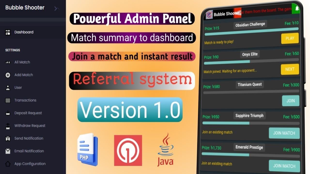 Bubble Shooter – Online Real Money Tournament Game and Php Admin Panel
