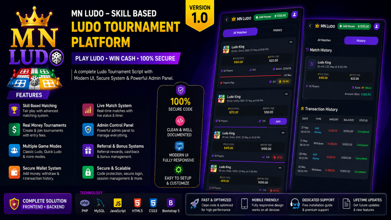 Mn Ludo – Professional Ludo Tournament PHP Script